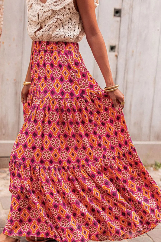 Printed Tiered Maxi Skirt - Velora