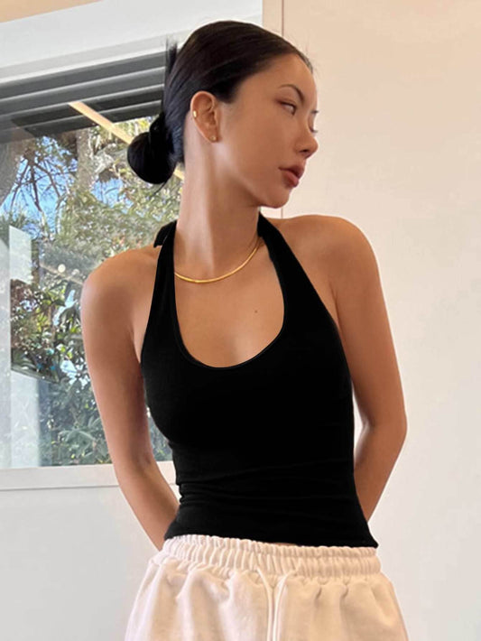 DAZY Solid Backless Halter Top - Velora