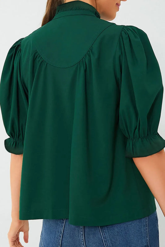 Puff Sleeve Frilled Trim Elegant Blouse - Velora