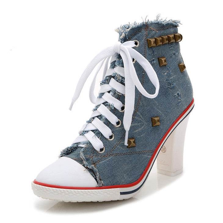 Denim Casual Shoes Canvas Fashion Heel Boot - Velora