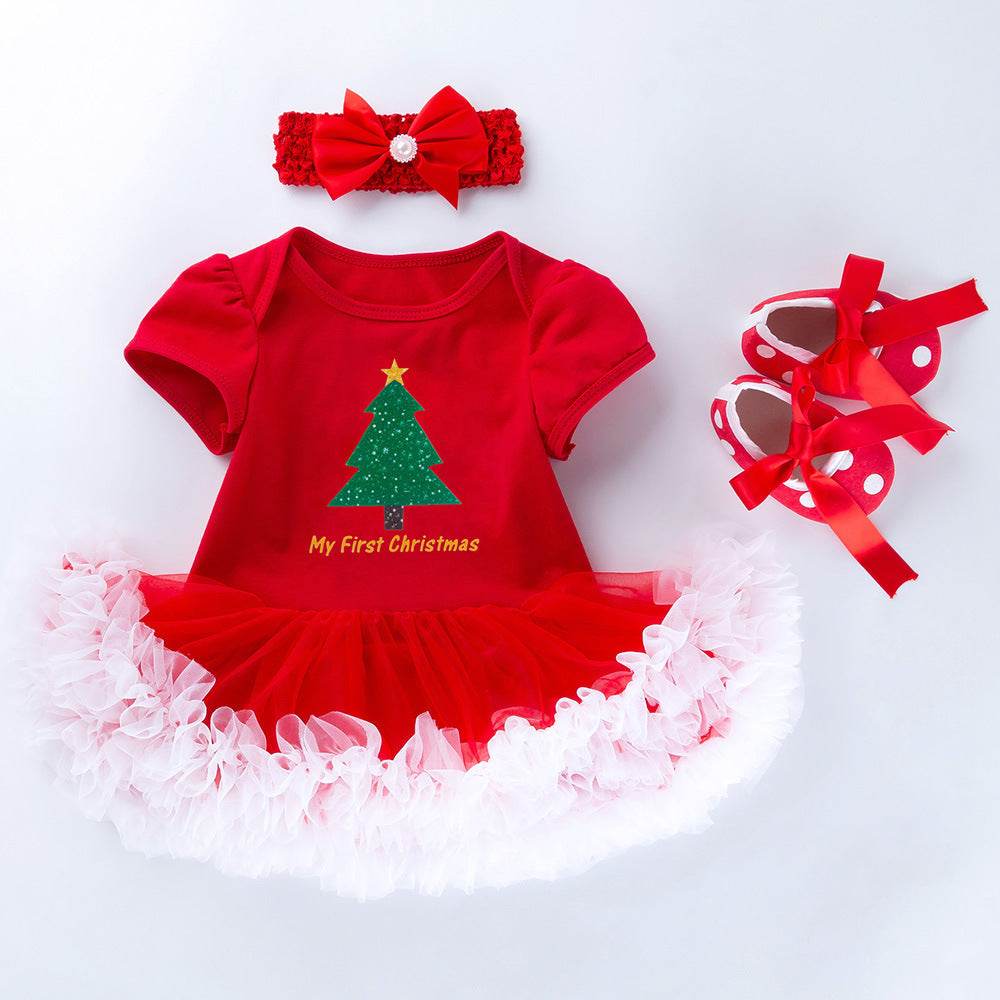 Baby Short Sleeve Cartoon Romper Mesh Dress - Velora