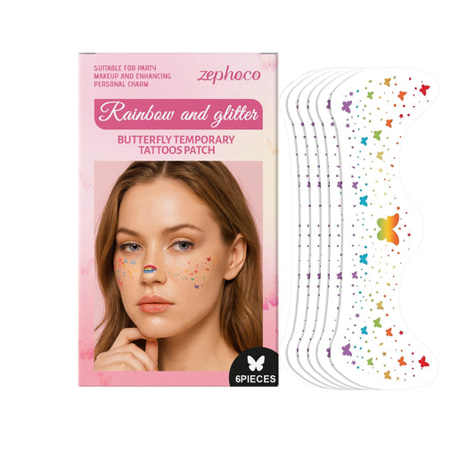 Rainbow And Glitter Butterfly Temporary Tattoos Patch - Velora