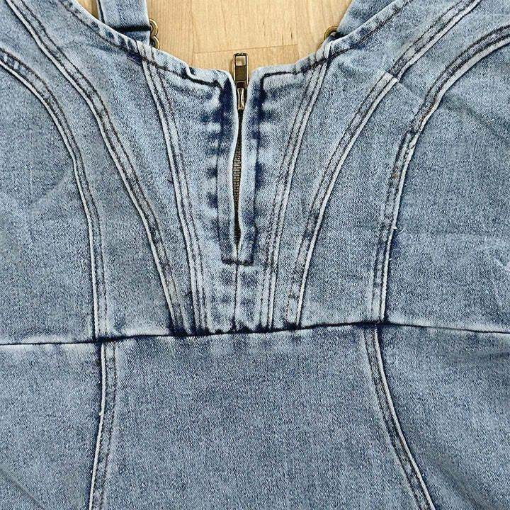 New U-neck Suspender Denim Dress Summer Casual Tight Slim Fit Dresses With Slit Design Womens Clothing - Velora