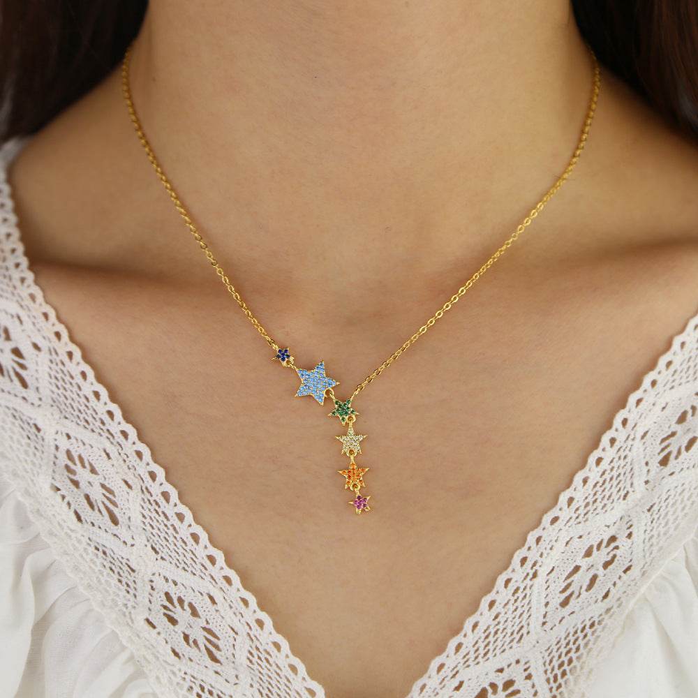Colorful Zircon Inlaid Five-pointed Star Pendant Necklace - Velora