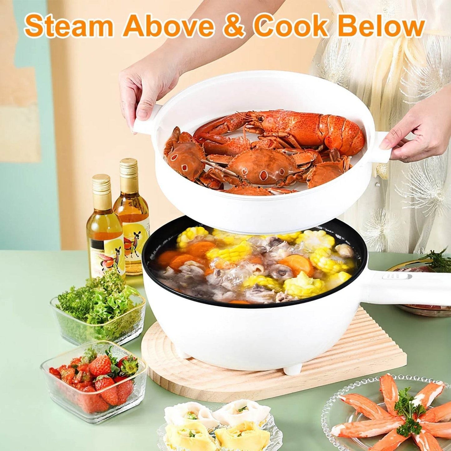Electric Hot Pot Non-Stick Frying Pan Portable Rapid Noodles Cooker Electric Skillet - Velora