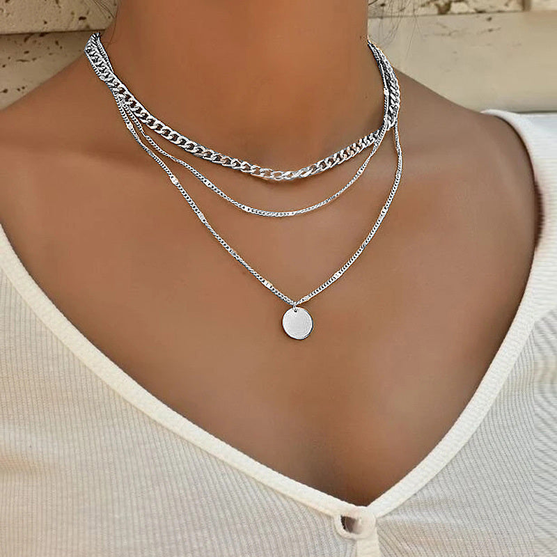 Women's Multilayer Necklace Ins Fashion Disc Pendant Clavicle Necklace Chains Personality Jewelry Velora