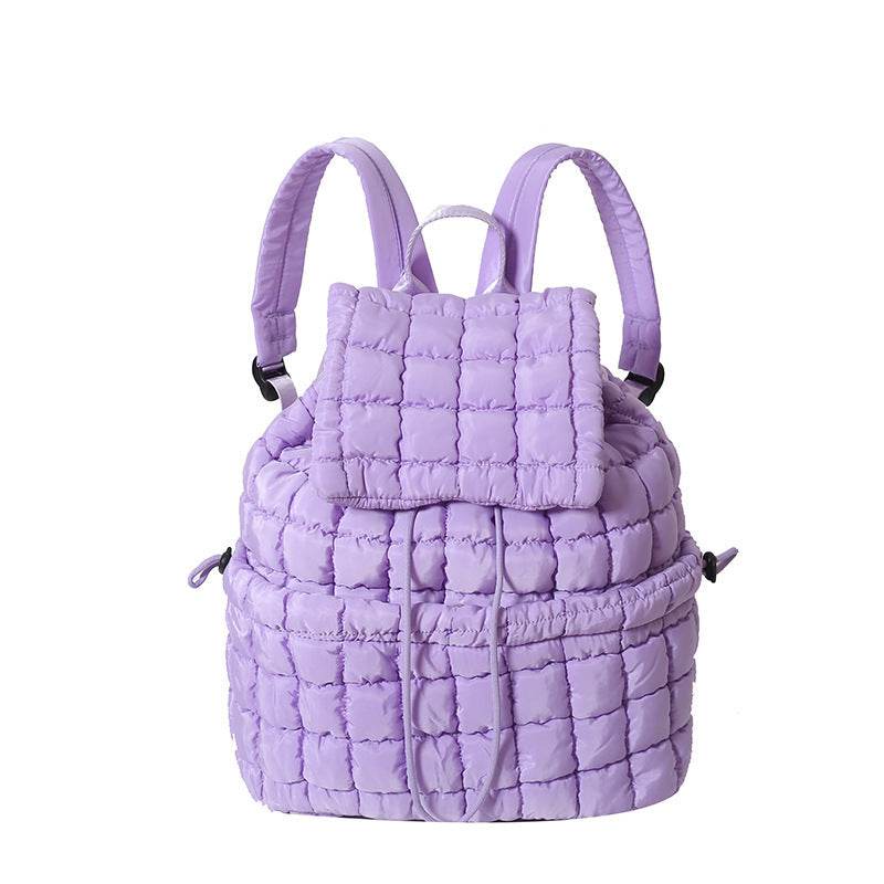 Candy Color Quilted Women Backpack Puffy Down Padded School Bag Large Cotton Travel Back Pack Bags For Women Plaids Shoulder Bag - Velora
