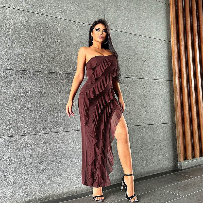 2024 Summer Trend Skinny Women's Fashion Tube Top Backless Split Tassel Dress Birthday Party Clubwear - Velora