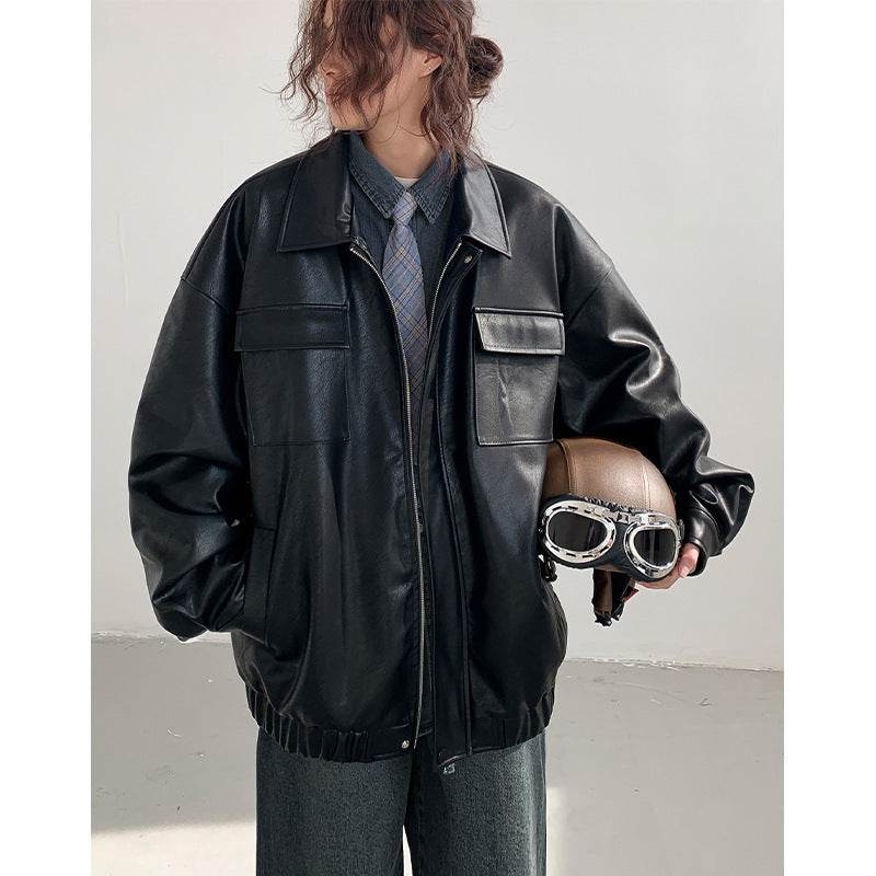 Spring And Autumn Leisure Japanese Loose Leather Jacket - Velora