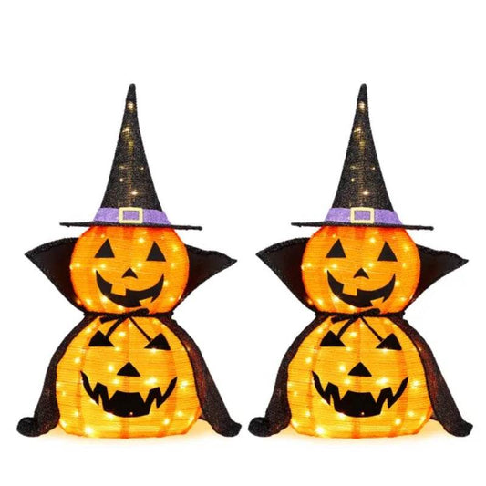 2Packs 3FT Halloween Collapsible Lighted Pumpkin Decoration, 176 LED Pop-Up Pumpkin Lamp With Cape, Plug In Halloween Jack-O-Lantern With Metal Stand For Indoor Outdoor Garden Patio Party Decor - Velora