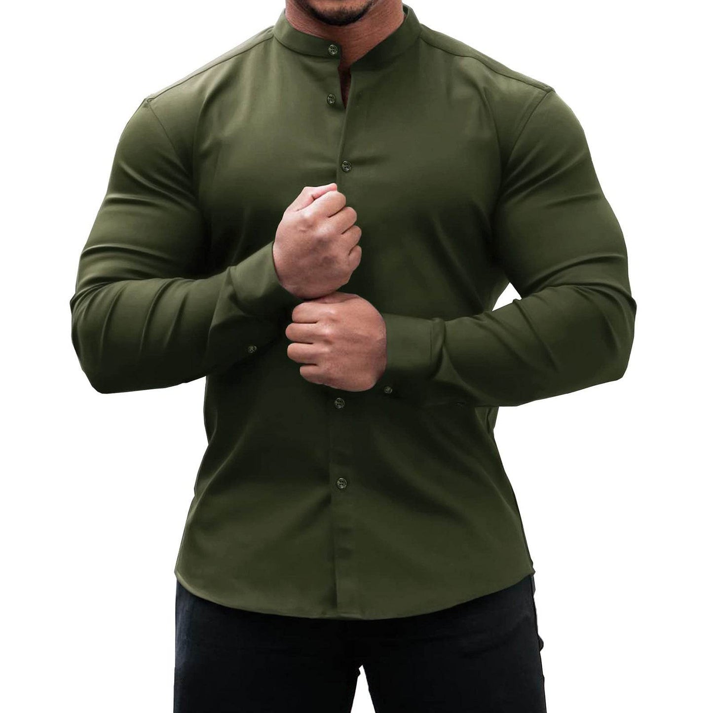Long Sleeve Shirt Men Casual Button Down Slim Tops Solid Color Casual Mens Clothing - Velora