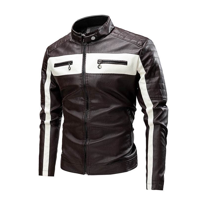 Men's Stand Collar Retro Warm Leather Jacket - Velora