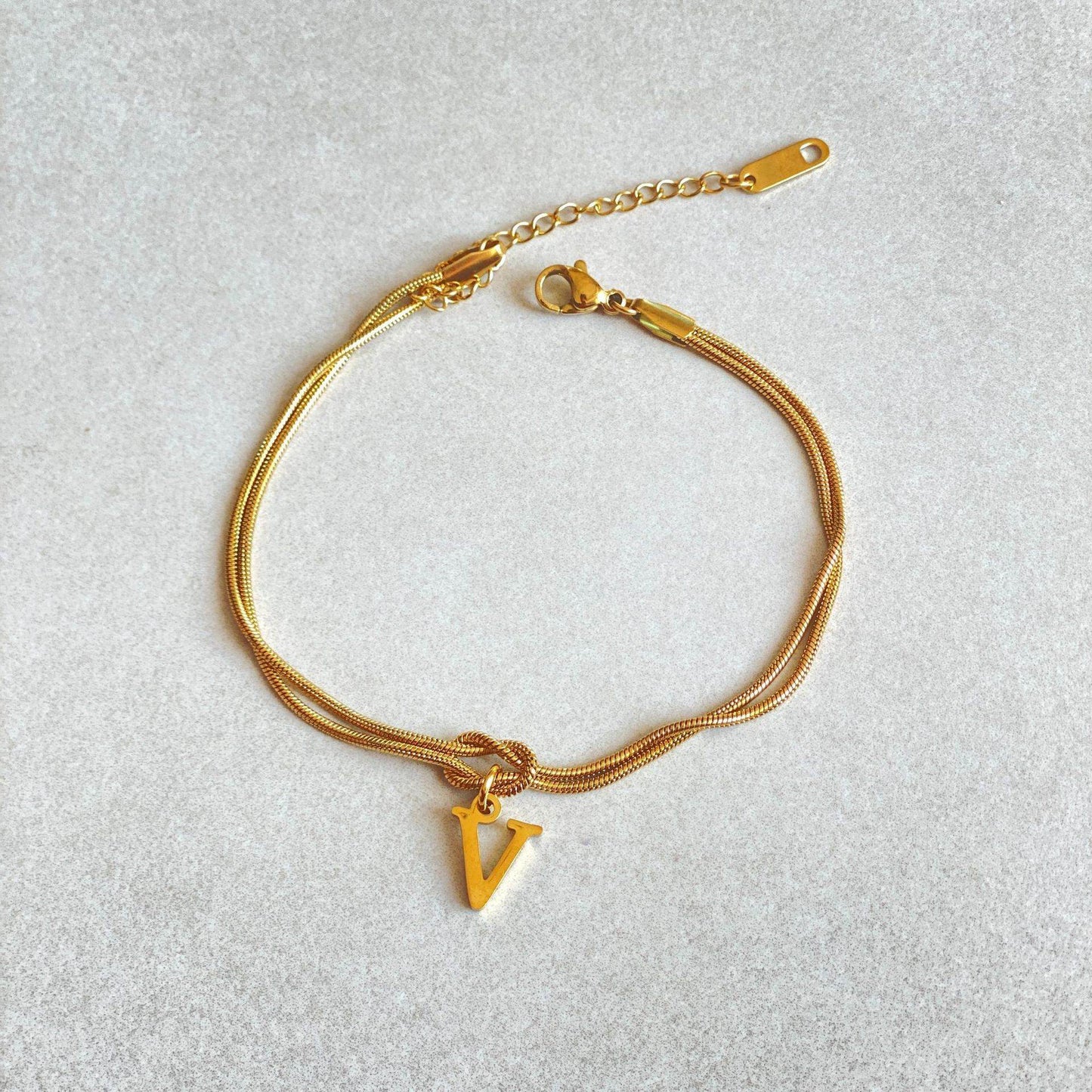 New Letter A-Z Love Knot Bracelets For Women Couple Gold Color Dainty Snake Chain Charm Bracelet Stainless Steel Jewelry Gift Valentine's Day Gifts - Velora