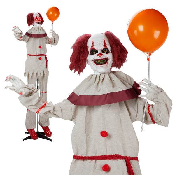 5.7ft Eye Red Light Vibration Clown Sound Voice Control, Standing Balloon Clown, Battery Model - Battery Not Included, Halloween Standing Decoration - Velora