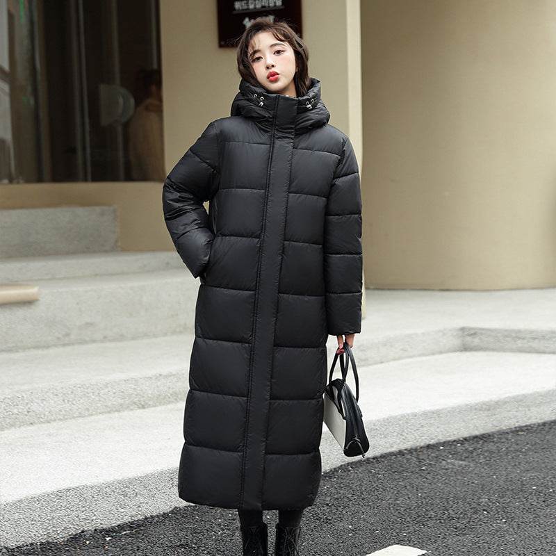 Women's Super Long Down Jacket Winter Puffer Thick Coat Black Red Hooded Zipper Keep Warm Fall Winter Casual Clothes - Velora