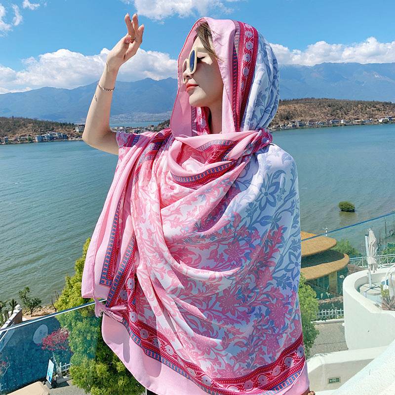 Ethnic Style Sun Protection Talma Tibet Desert Travel Thin Holiday Silk Scarf - Velora