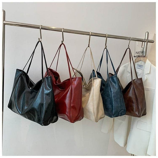 Vintage Women's Tote Bag Athletic Casual Fashion Large Capacity Leather Shoulder Bag Shopper Harajuku Simple Handbag - Velora