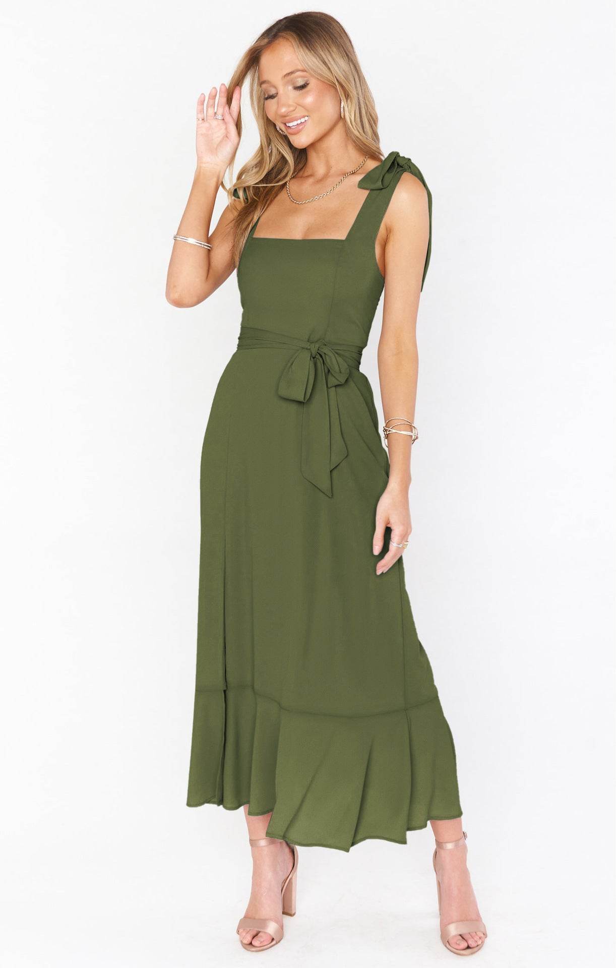 Temperament Suspender Split Dress With Lace-up Design Fashion Summer Ruffled Beach Dresses For Women - Velora