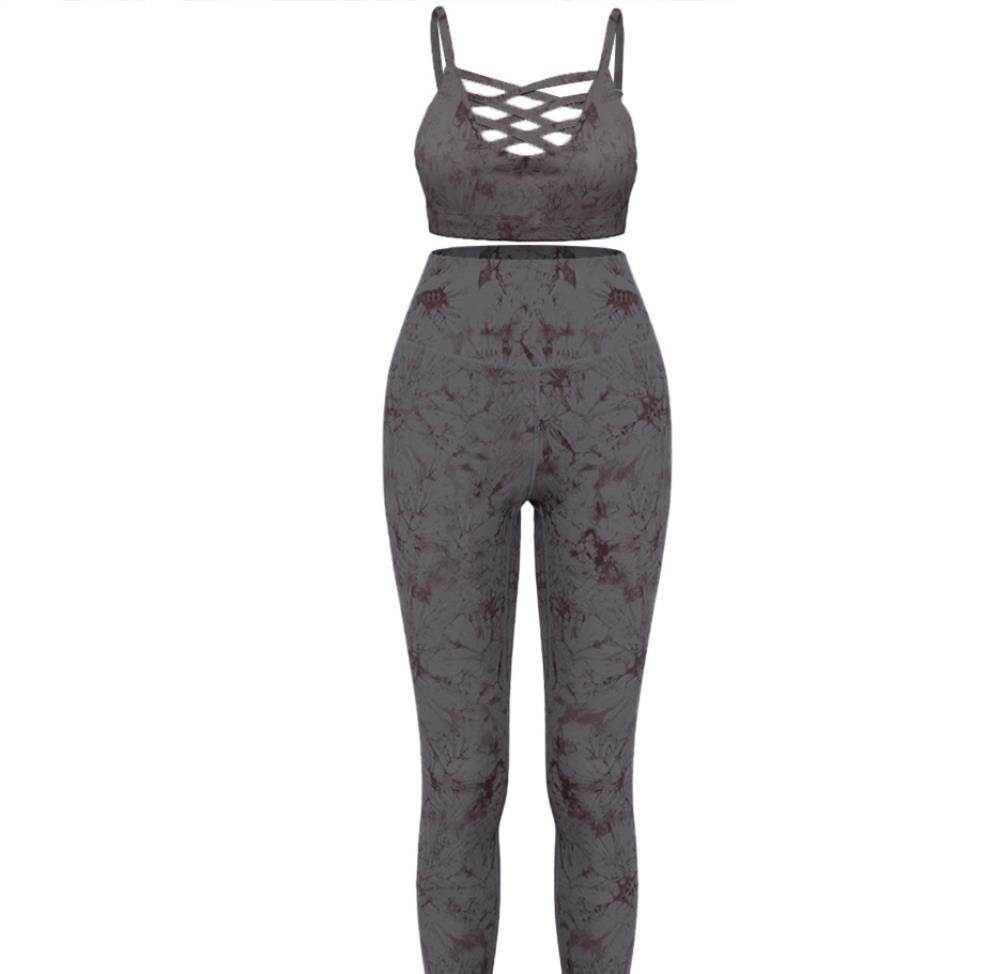 Summer Tie Dye Yoga Sets Sexy Shockproof Bra Push Up Women's Leggings - Velora