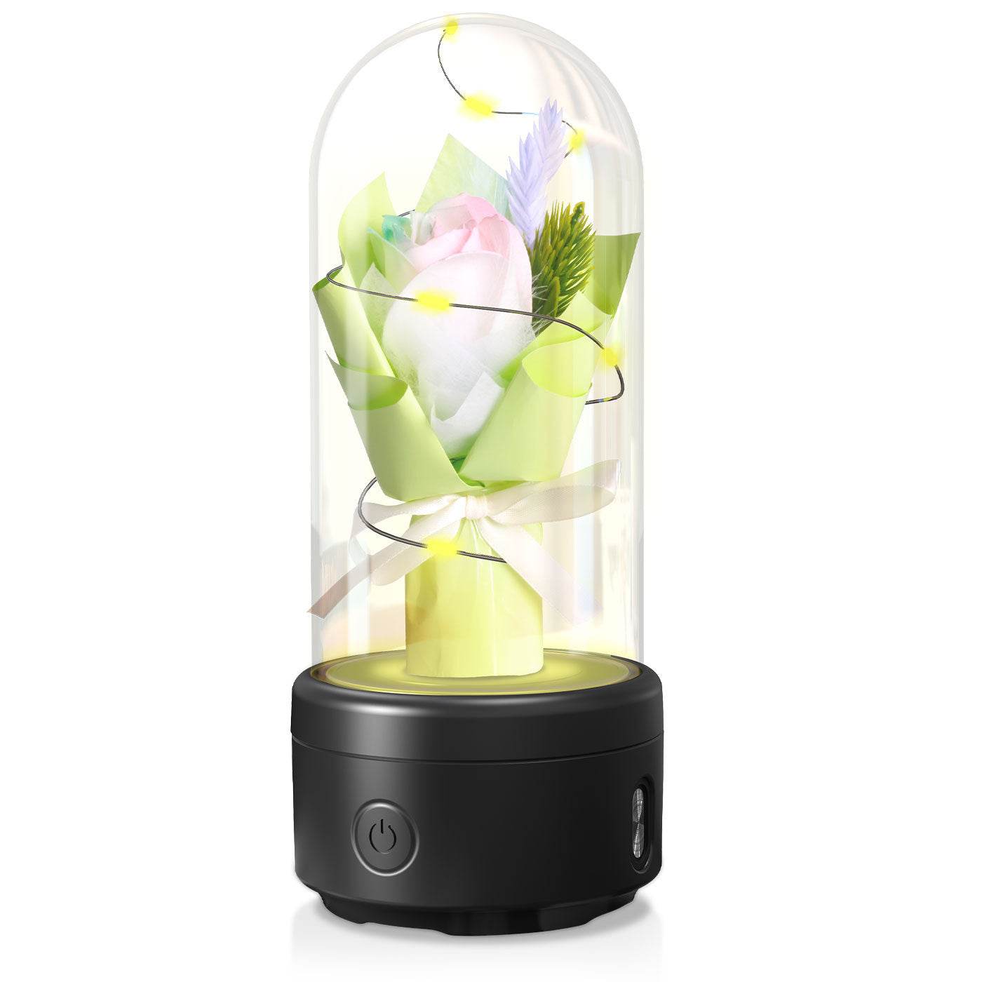Creative 2 In 1 Bouquet LED Light And Bluetooth-compatible Speaker Mother's Day Gift Rose Luminous Night Light Ornament In Glass Cover - Velora