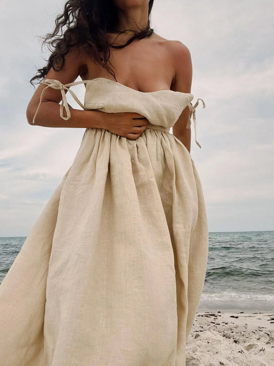 V-Neck Tie Shoulder Maxi Dress - Velora