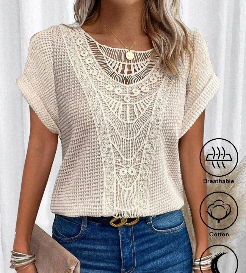 Summer Hollow Out Short-sleeved T-shirt Women's Clothing - Velora