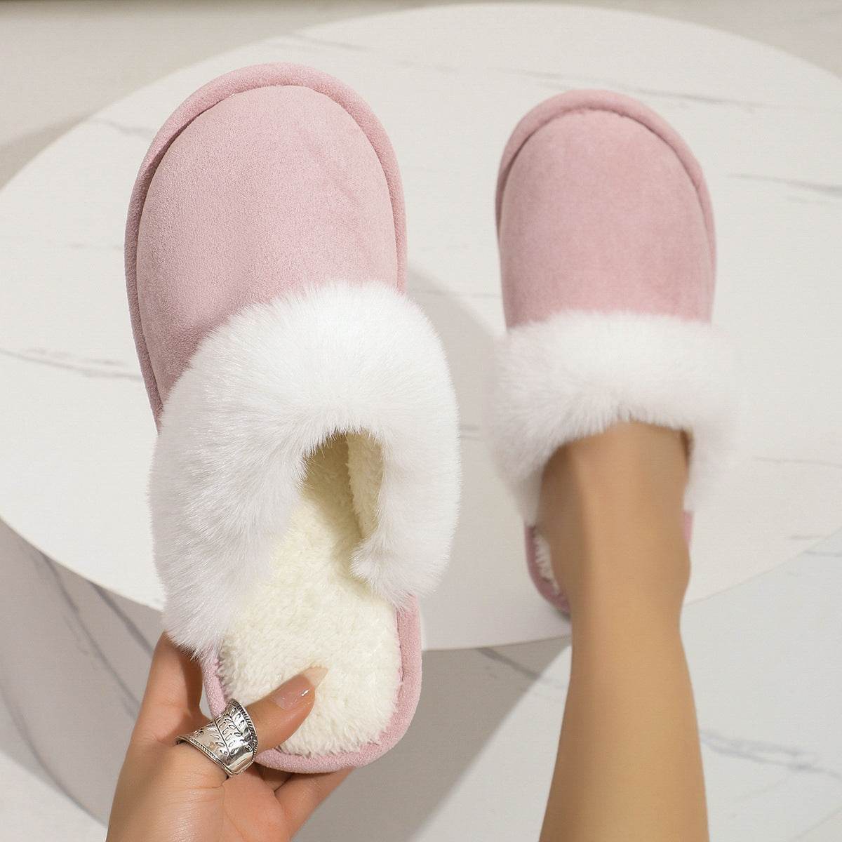 Winter Warm Plush Slippers Home Indoor Non-slip Bedroom Floor Soft Fuzzy Slipper For Couple Fashion Solid House Shoes - Velora