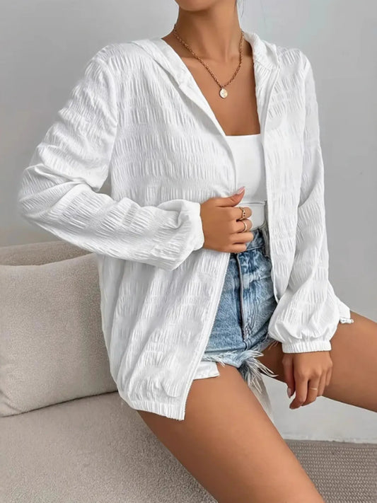 Zip Up Long Sleeve Hooded Outerwear - Velora