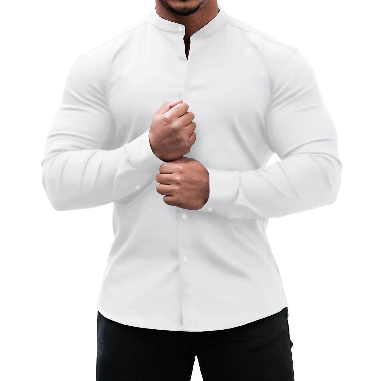 Long Sleeve Shirt Men Casual Button Down Slim Tops Solid Color Casual Mens Clothing - Velora