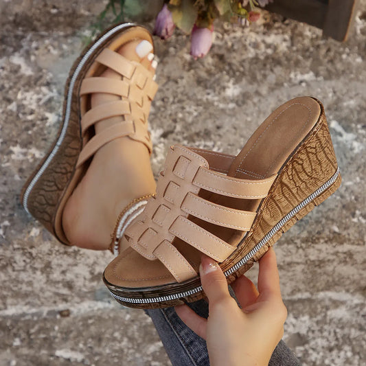 Wedge Platform Sandals with Multiple Strap Design - Velora