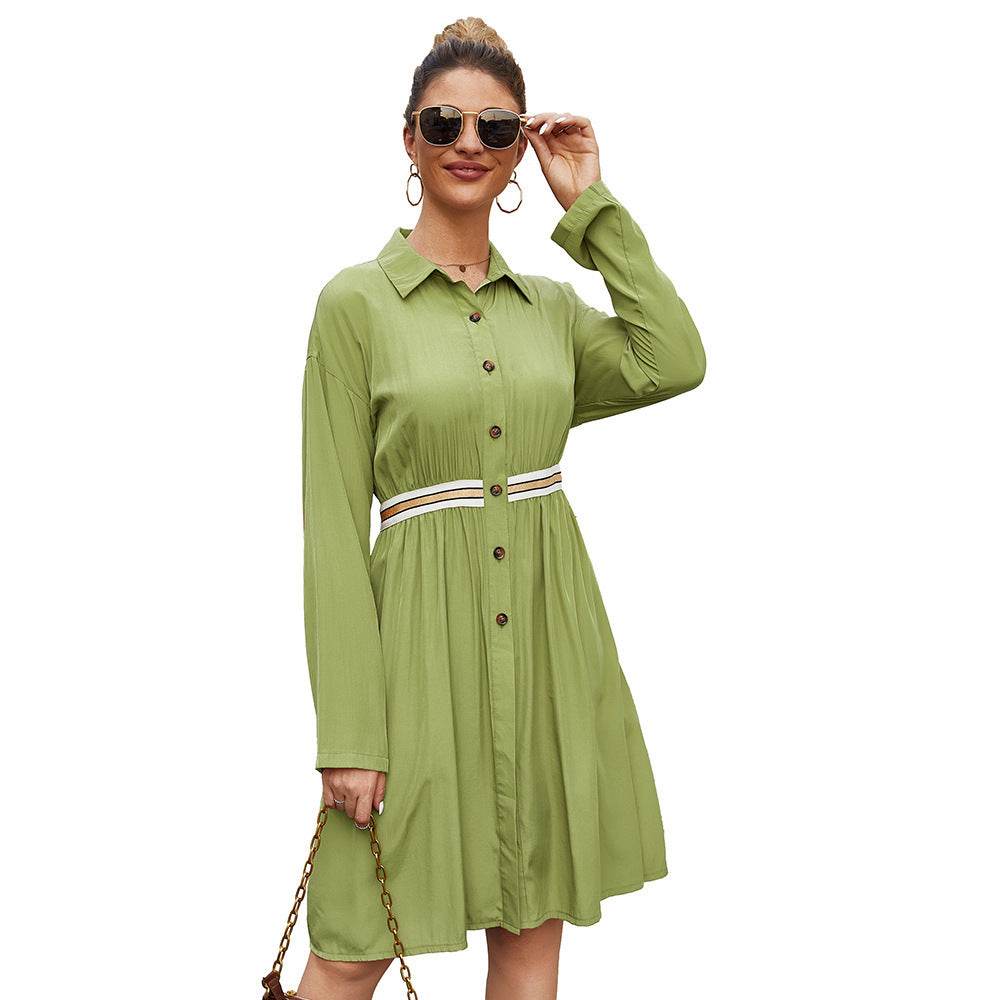 Summer Single Breasted Lapel long sleeve mini Shirt dress - Velora