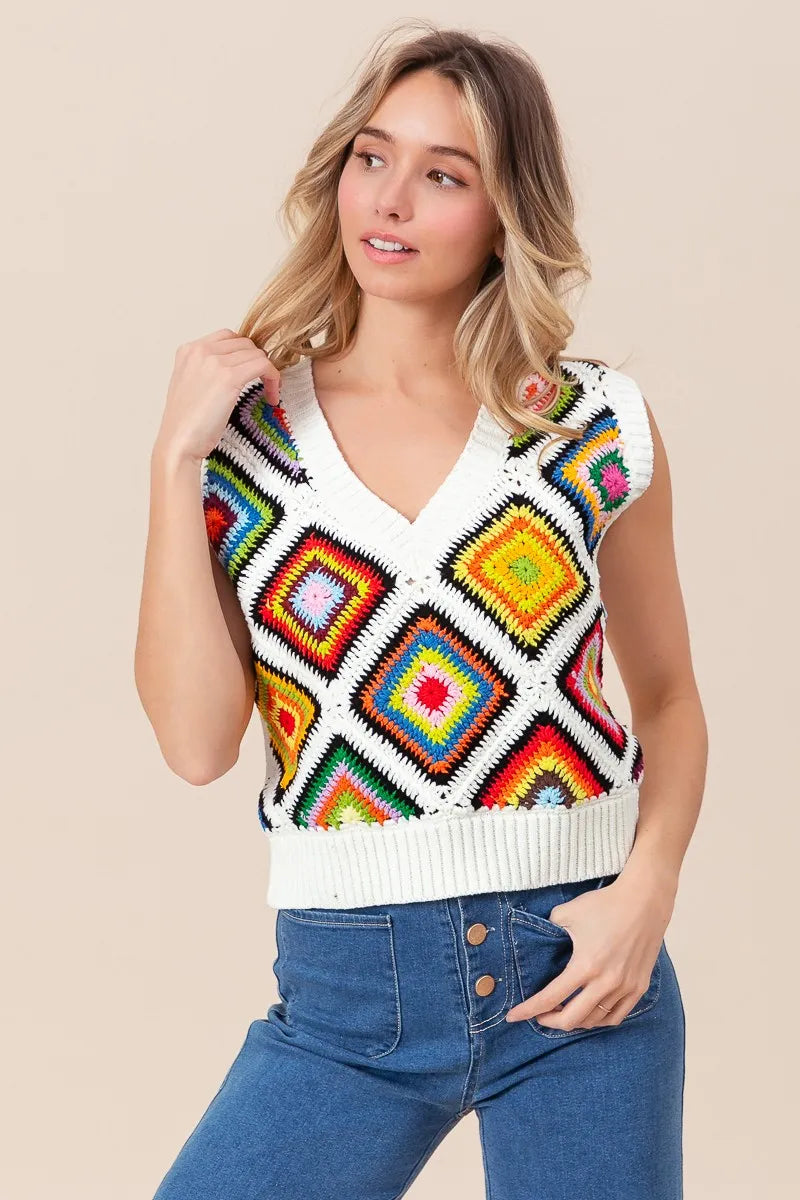 BiBi Diamond Granny Square Sweater Vest - Velora