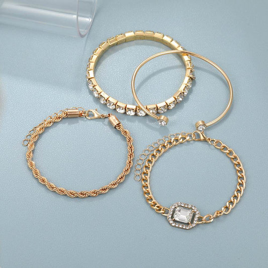 Fashion Jewelry 4 Pcs Crystal Bracelet Set Bohemian Design For Women Vintage Luxury Twisted Cuff Chains Armband Jewelry Accessories - Velora