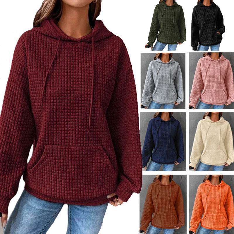Fashion Waffle Hoodie Sweater Women's Sports Sweatshirt Casual Long Sleeve Tops Womens Clothing - Velora