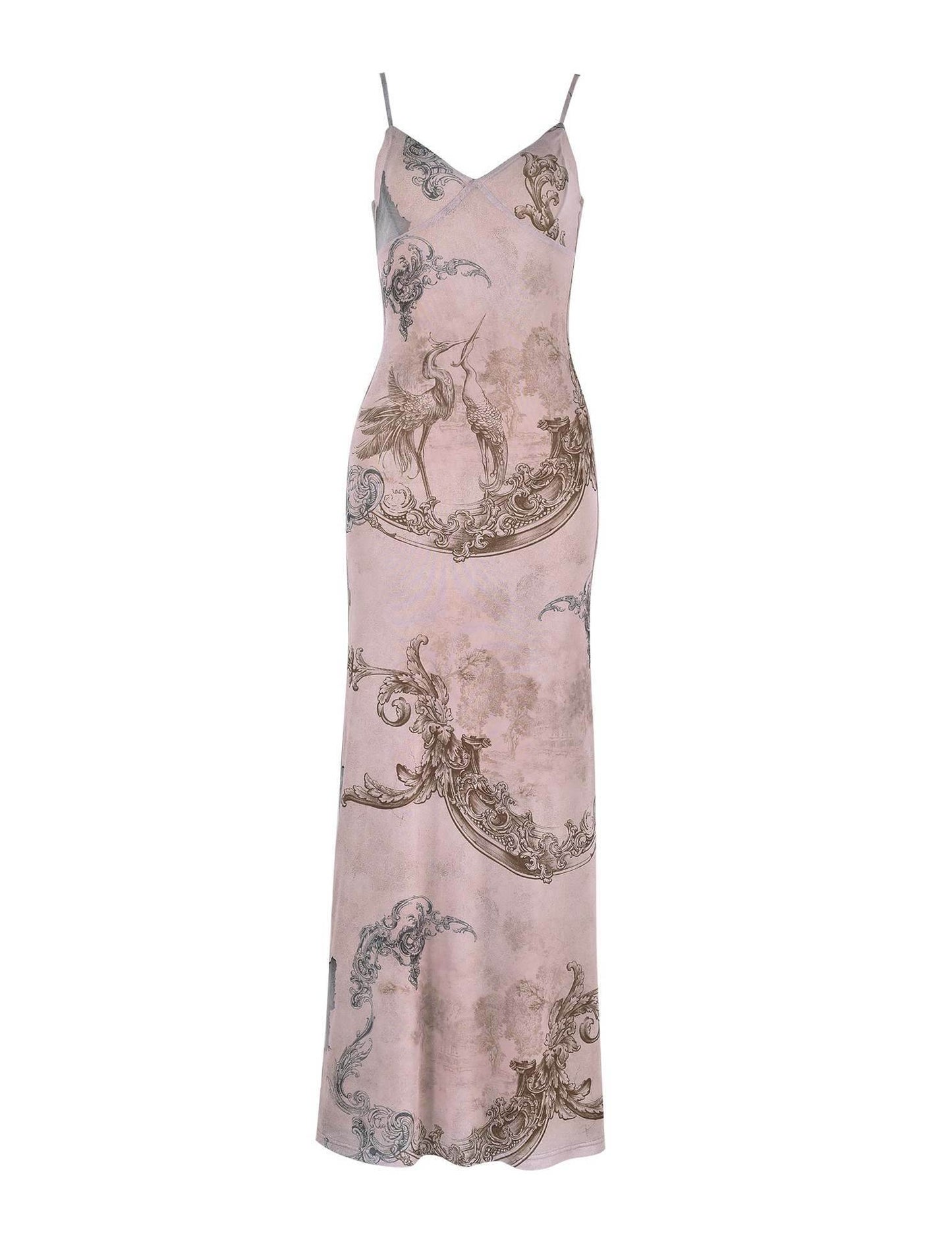 Y2K Slim Flowers Printing Slip Dress Women's Summer Suspender Skirt Vacation Beach Long Dresses - Velora