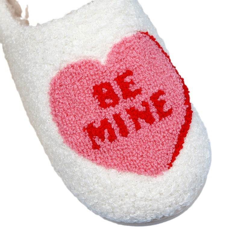 Valentine's Day Love Heart Cotton Slippers Spring AutumnWomen Indoor Slippers Man Cotton Non-Slip Soft Warm Slides Home Shoes Couple Female Simple Plush Slipper - Velora