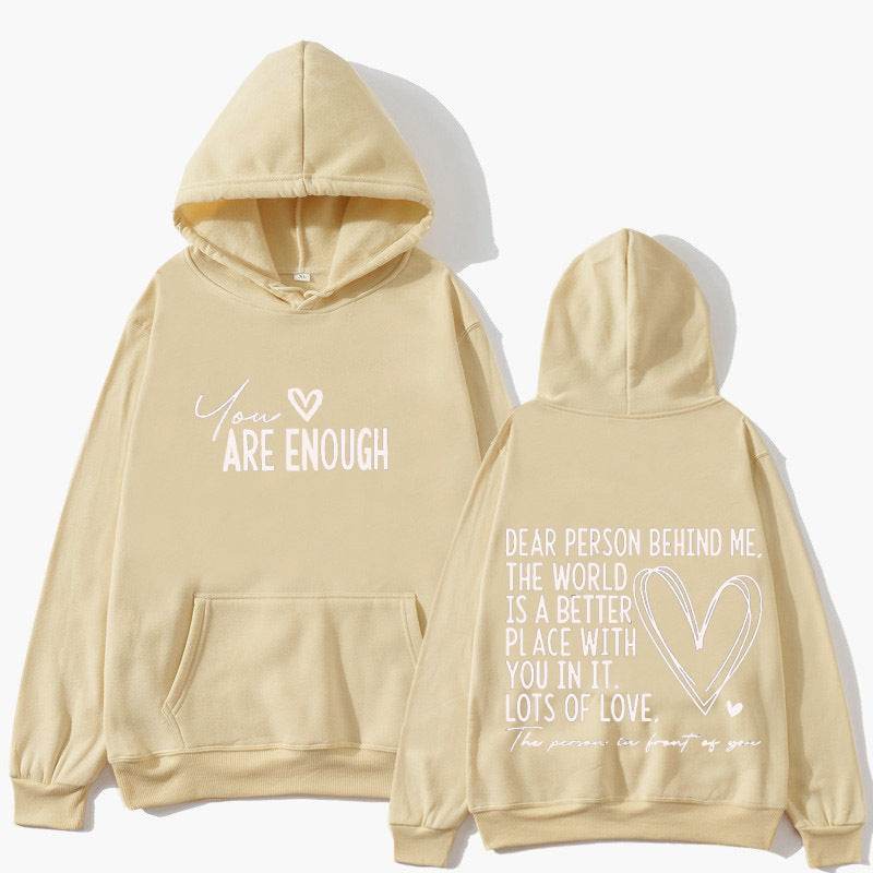 New YOU ARE ENOUGH Lettered Casual Hoodie - Velora