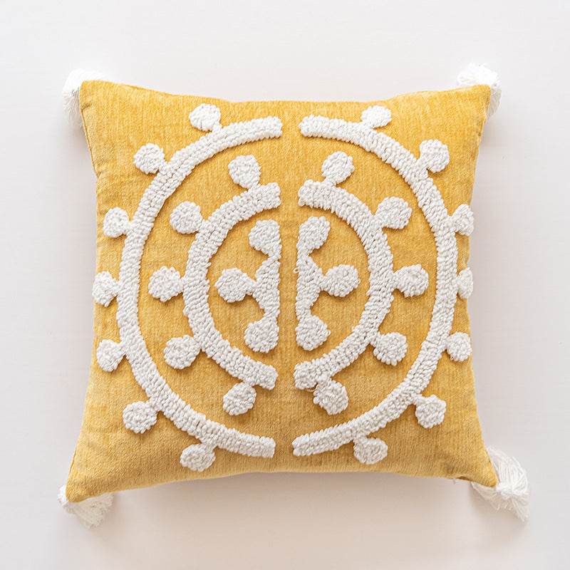 Handmade Embroidery Velvet Embroidery Pillow Cover Craft Cushion Hotel Homestay Tassel Pillow Bedside - Velora