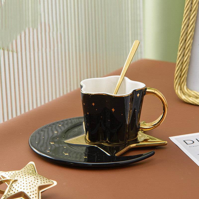 Creative Ceramic Cup With Star And Moon Saucer - Velora