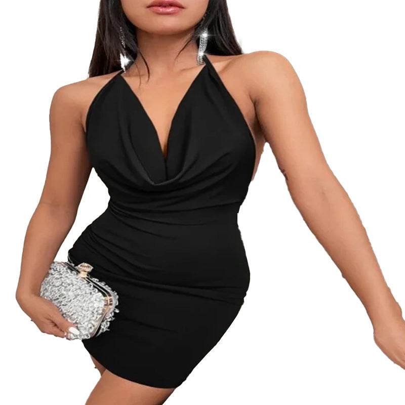 Summer Deep V-neck Dress Temperament Sling Backless Halter Dresses Women's Clothing - Velora