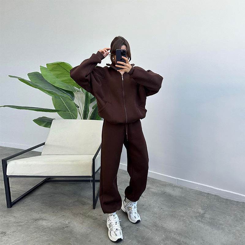 Sports Suits With Pockets Stand-up Collar Zipper Cardigan And Drawstring Trousers Fashion Jogger Set Outfits Tracksuits Women's Clothing - Velora