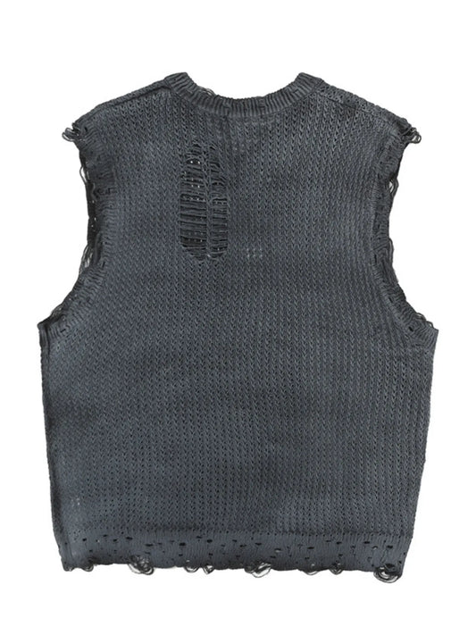 Men's Distressed Knit Vest with Frayed Edges - Velora