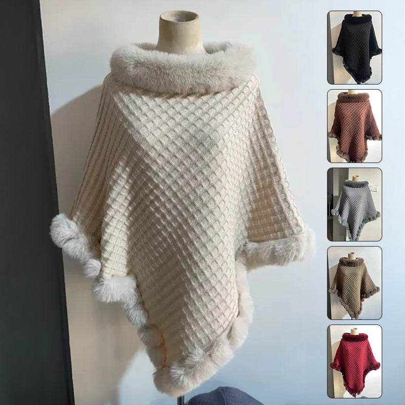 Rex Rabbit Fur Collar Shawl Cape Luxury Fur Cape Wraps Shawl Autumn Winter Fashion Graceful Cloak Outerwear Women Party Wedding Dress - Velora