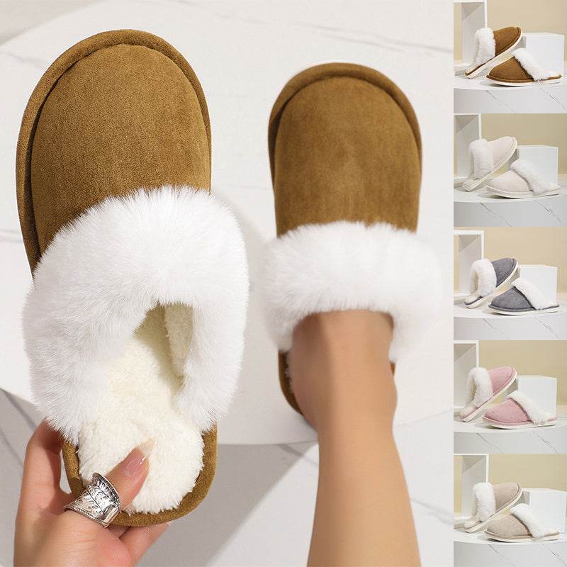 Winter Warm Plush Slippers Home Indoor Non-slip Bedroom Floor Soft Fuzzy Slipper For Couple Fashion Solid House Shoes - Velora