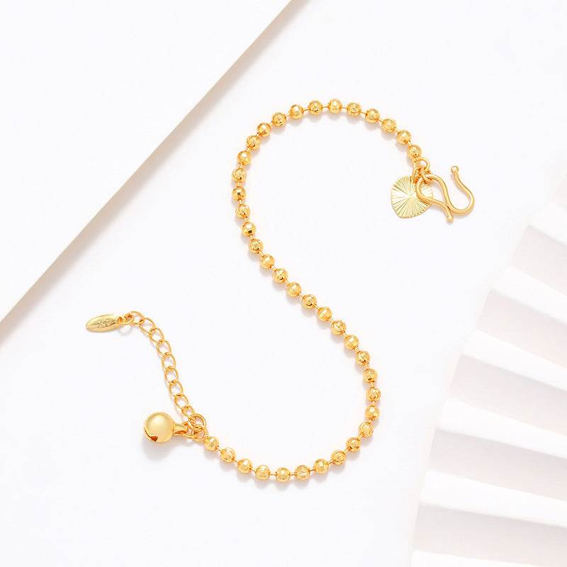 Copper Alloy Electroplated Real Gold Frosted Carven Design Geometric Beads Bracelet - Velora