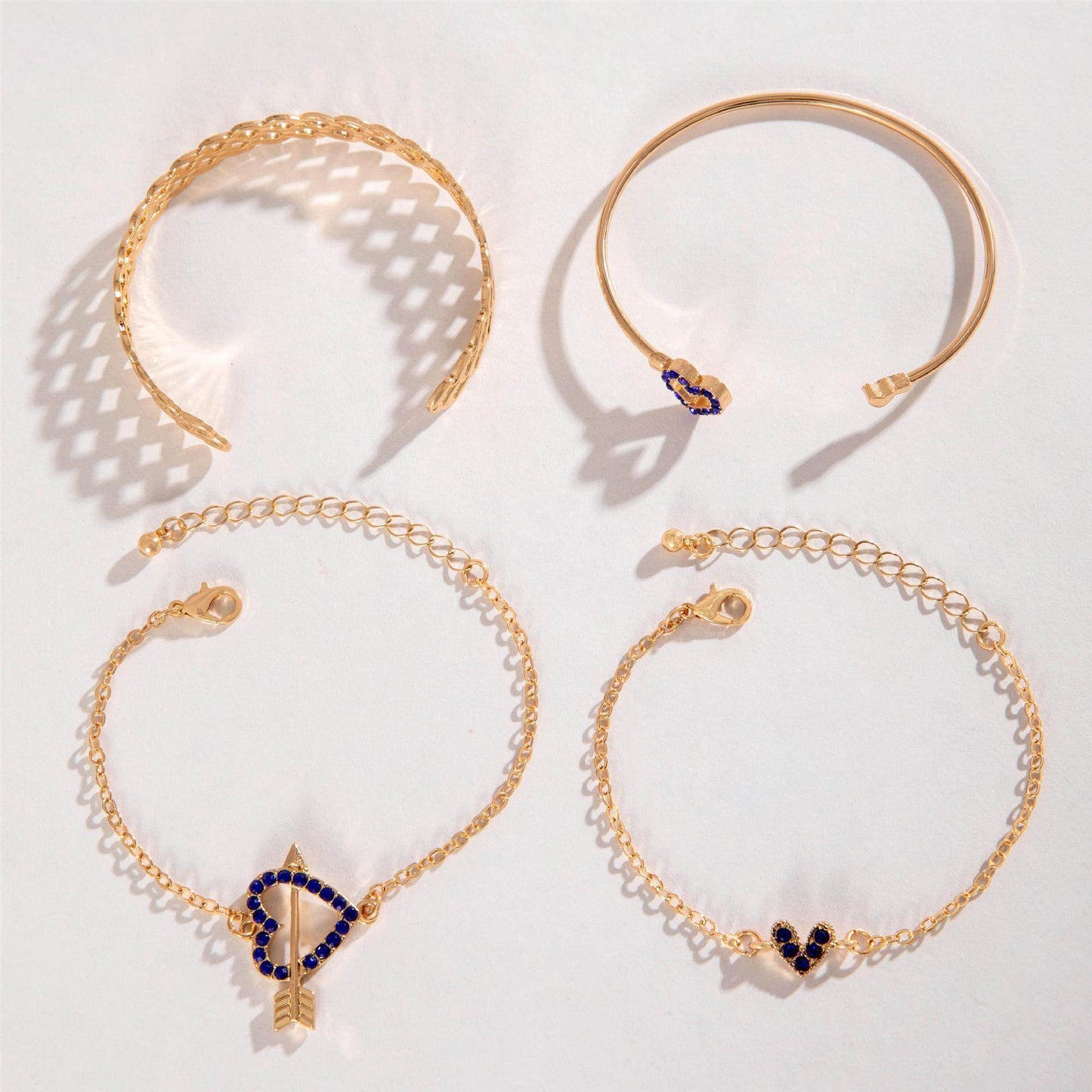 4pcs Blue Flower Love Butterfly Bracelet Set With Rhinestones Design Valentines Day - Velora