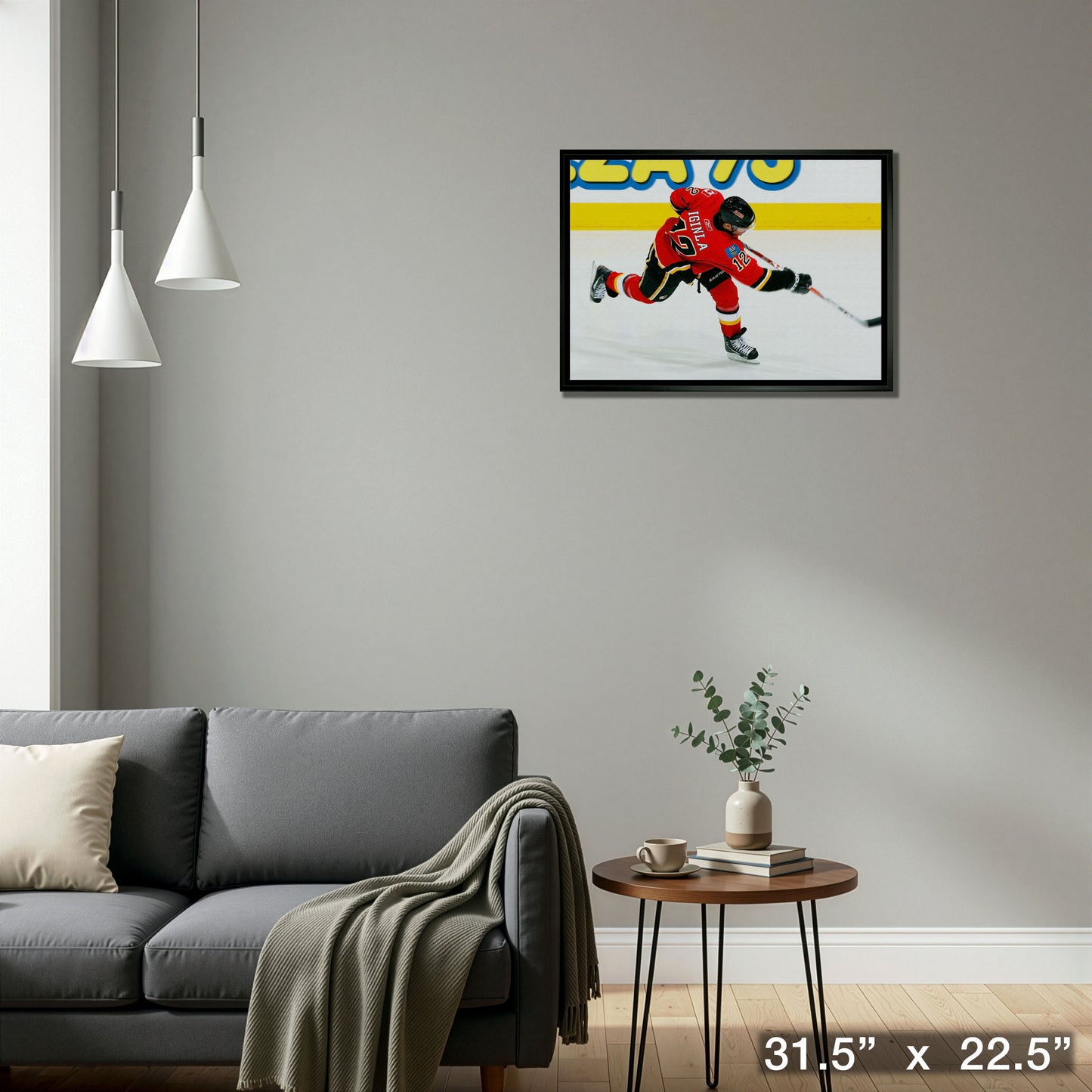 Jarome Iginla 20x29 Framed Canvas Flames Shooting-H