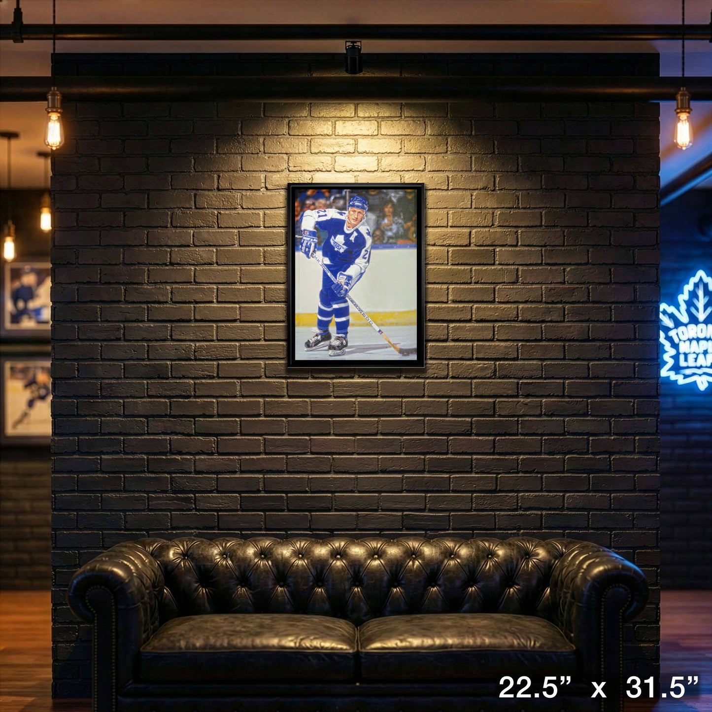 Borje Salming 20x29 Unsigned Framed Canvas Maple Leafs Blue Action-V