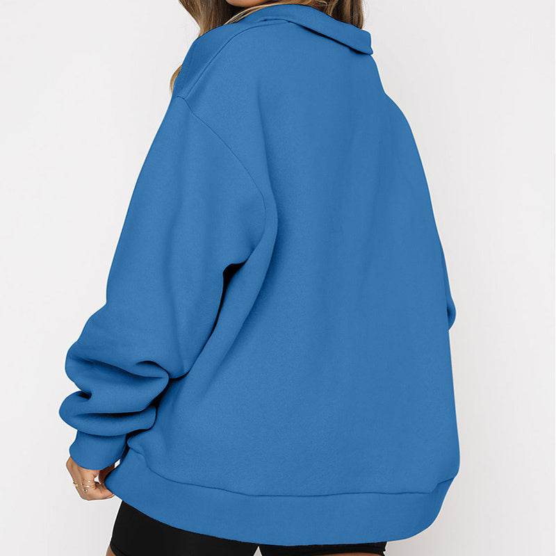Women Sweatshirts Zip Turndown Collar Loose Casual Tops Clothes - Velora