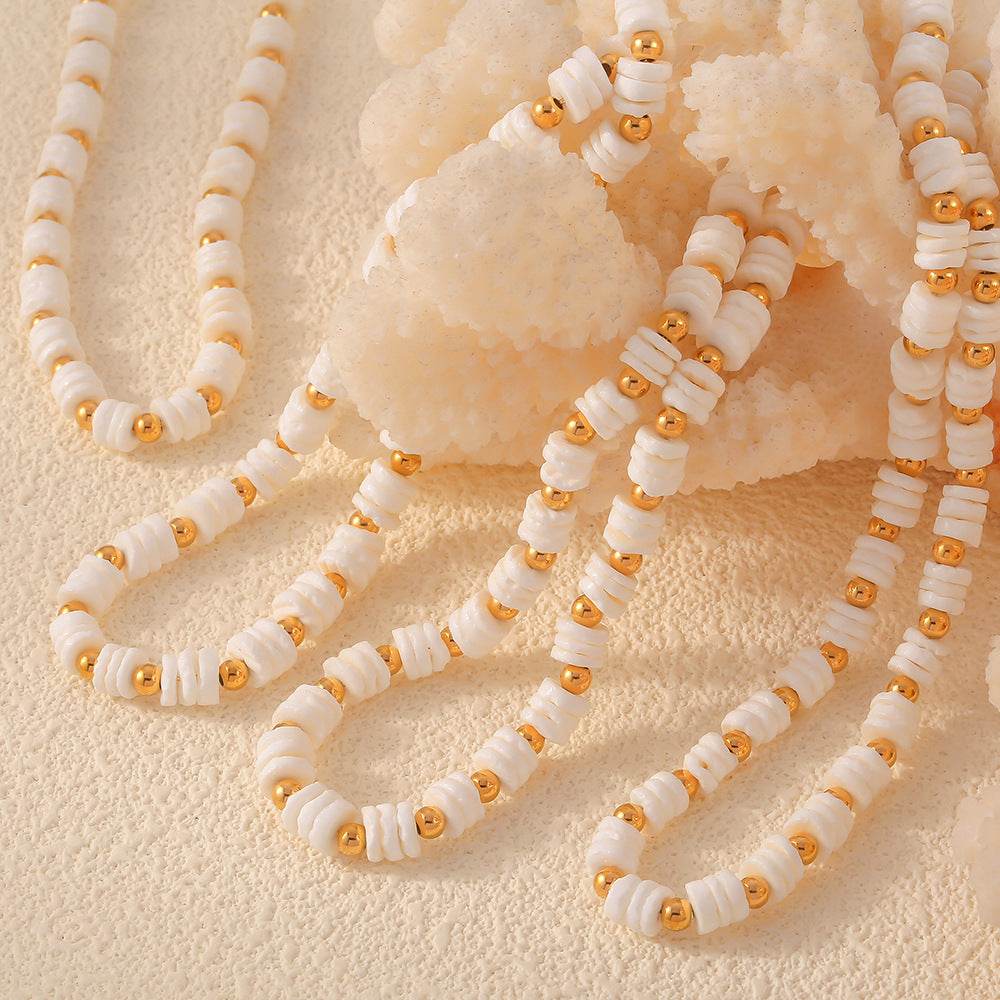 Light Luxury Shell Beaded Titanium Steel Plated Bracelet And Necklace Set - Velora